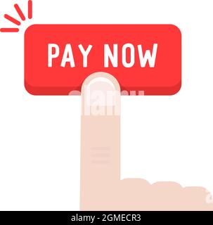 hand press on red pay now button Stock Vector