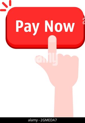 simple hand with red pay now button Stock Vector