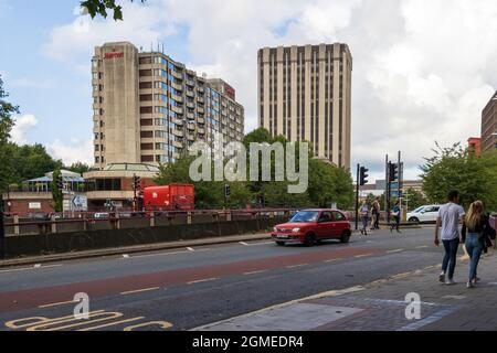 A view of the Bristol Marriott Hotel City Centre, as seen from the Old Market Roundabout, Bristol UK 16-09-2021. Stock Photo