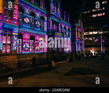 Halifax City Hall National Historic Site of Canada dawned with christams lights at night Stock Photo