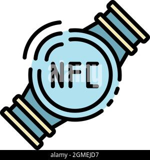 Nfc smart watch icon. Outline nfc smart watch vector icon color flat isolated Stock Vector