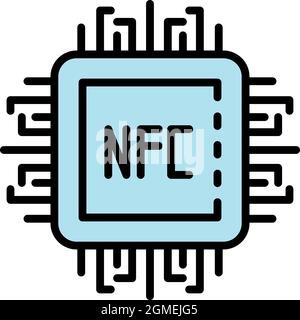 Nfc processor icon. Outline nfc processor vector icon color flat isolated Stock Vector