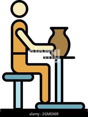 Potter working icon. Outline potter working vector icon color flat isolated Stock Vector