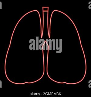 Neon lungs red color vector illustration flat style light image Stock Vector