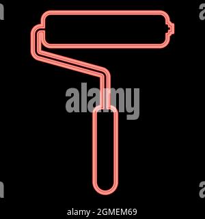 Neon paint roller red color vector illustration flat style light image Stock Vector