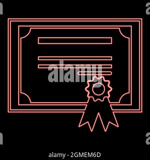 Neon certificate red color vector illustration flat style light image Stock Vector