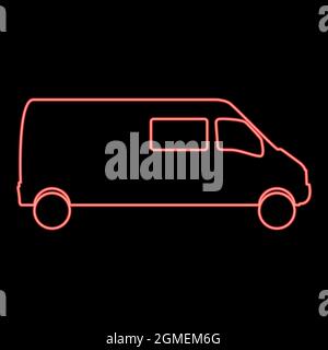 Neon bus red color vector illustration flat style light image Stock Vector