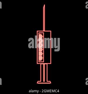 Neon syringe red color vector illustration flat style light image Stock Vector