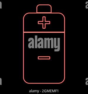 Neon battery red color vector illustration flat style light image Stock Vector