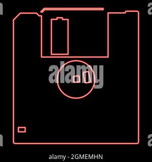 Neon floppy disk red color vector illustration flat style light image Stock Vector