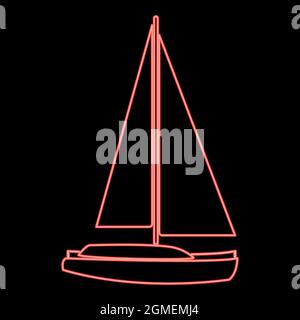 Neon yacht red color vector illustration flat style light image Stock Vector