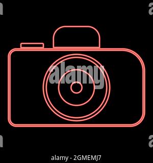 Neon camera red color vector illustration flat style light image Stock Vector