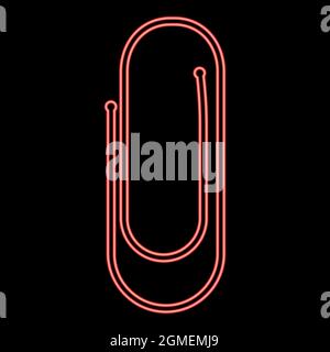 Neon paper clip red color vector illustration flat style light image Stock Vector