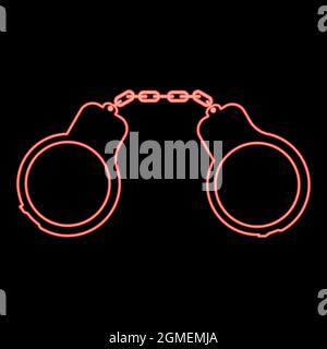 Neon handcuff red color vector illustration flat style light image Stock Vector
