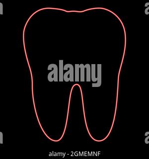 Neon tooth red color vector illustration flat style light image Stock Vector