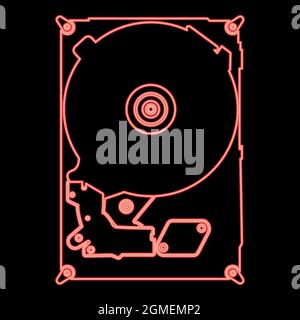 Neon hard drive disk red color vector illustration flat style light image Stock Vector