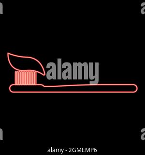 Neon tooth paste and brush red color vector illustration flat style light image Stock Vector