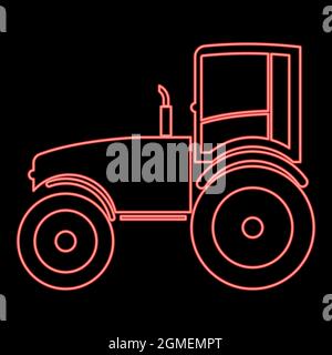 Neon tractor red color vector illustration flat style light image Stock Vector