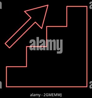 Neon stairs growth red color vector illustration flat style light image Stock Vector
