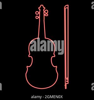 Neon violin red color vector illustration flat style light image Stock Vector