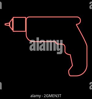 Neon hand drill red color vector illustration flat style light image Stock Vector