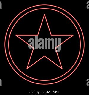 Neon star in circle red color vector illustration flat style light image Stock Vector