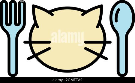Cat food menu icon. Outline cat food menu vector icon color flat isolated Stock Vector