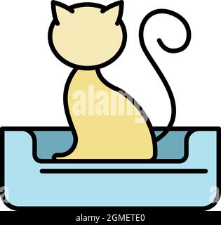 Cat on bed icon. Outline cat on bed vector icon color flat isolated Stock Vector