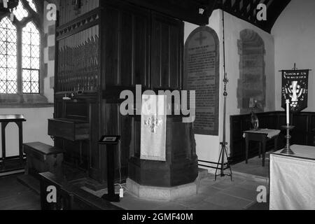 The church yard of St Digain's parish church in Llangernyw is the site of an ancient yew tree which is the oldest living tree in Wales Stock Photo