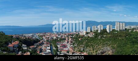 Rijeka, Croatia, a panoramic view over the city, beautiful Adriatic sea and Učka mountains Stock Photo