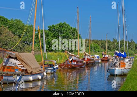 Moorings at Horsey Broad, Horsey, Norfolk, England. Stock Photo