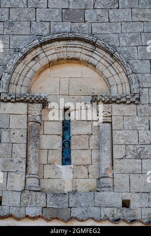 window, Romanesque hermitage of San Frutos, Las Hoces del Río Duratón Natural Park, Segovia province, Spain. Stock Photo