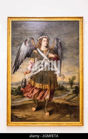 archangel Sealtiel, 17th century, oil on canvas, Bartolome Roman, Mallorca, Balearic Islands, Spain. Stock Photo