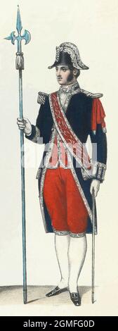 Francia. Siglo XIX. Uniformes y vestidos de gala. Guardia suizo. Stock Photo