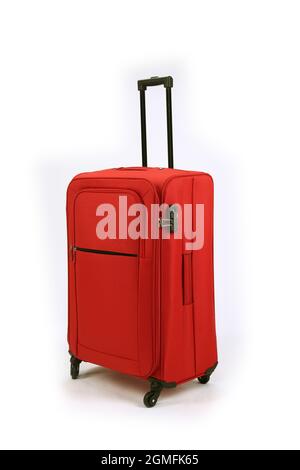 Red luggage isolated on white background Stock Photo