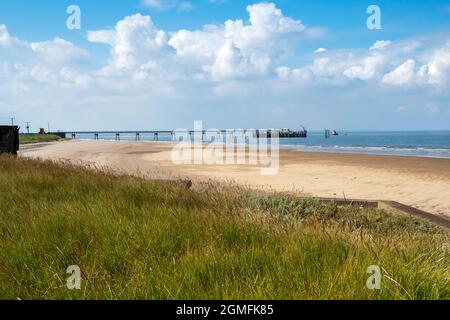 Sandy beach and jetty at Spurn Point, East Yorkshire, England Stock Photo