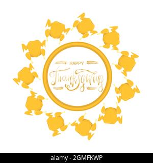 Happy Thanksgiving Greeting Card with Lettering and Roasted Turkey. Typography Poster. Celebration Text, Badge Stock Vector