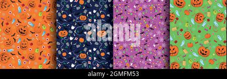 A selection of colorful patterns background for the holiday halloween - Vector illustration Stock Vector