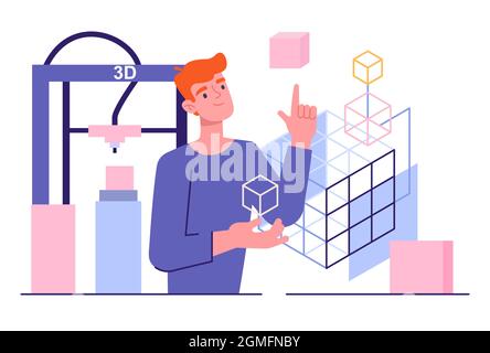 Using 3d printer concept Stock Vector