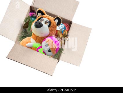 Cardboard box with a Christmas gift for children Stock Photo