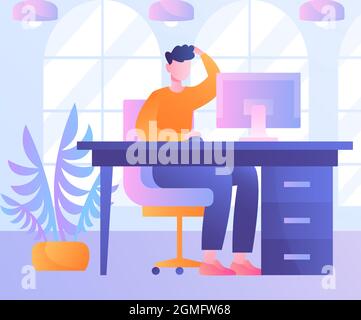 Young businessman at computer concept Stock Vector