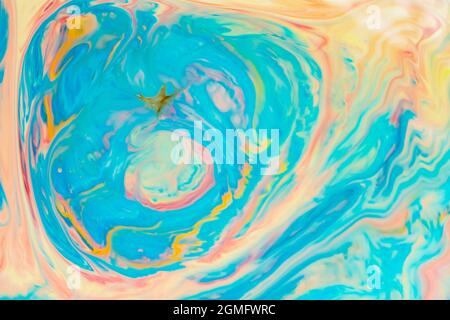 Abstract multicolored liquid background. Abstract ink design template mixed texture background. Psychedelic multicolored pattern. Fluid art Stock Photo