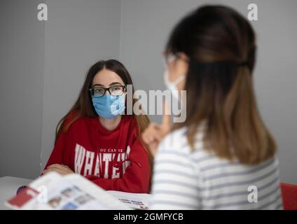 Istanbul, Turkey. 15th Sep, 2021. A Turkish student learns Chinese in a classroom of the Turkish-Chinese Cultural Association in Istanbul, Turkey, on Sept. 15, 2021. Credit: Osman Orsal/Xinhua/Alamy Live News Stock Photo