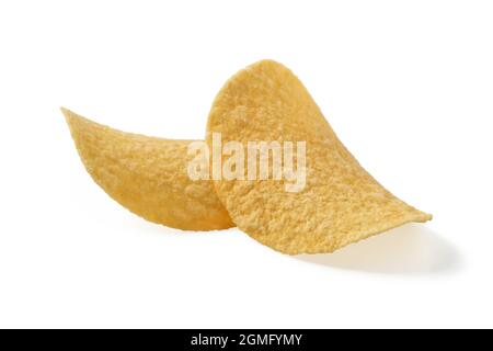 Potato chips close up isolated on white Stock Photo