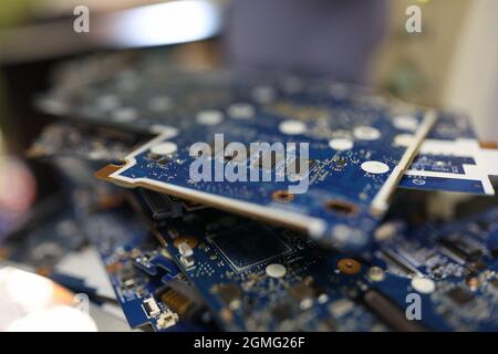 Electronics chipset or microcircuit from a computer closeup Stock Photo