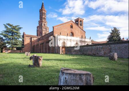 View of beautiful Chiaravalle abbey in Milan, Italy
