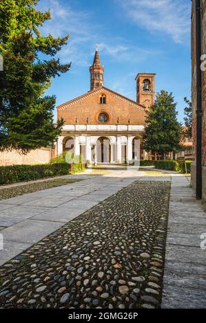 View of beautiful Chiaravalle abbey in Milan, Italy