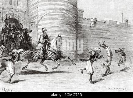 Runners and acrobats of the Grand Turk in Constantinople. Istanbul, Turkey. Old 19th century engraved illustration from La Nature 1883 Stock Photo