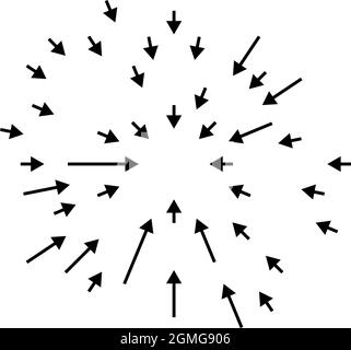 Arrows pointing inward. Radial, radiating arrows, pointers - stock vector illustration, clip-art graphics Stock Vector