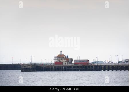 Abandoned old Victorian wooden pier building at Dunoon Stock Photo